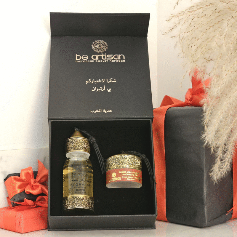 Coffret Artisanal Huile d’Argan Beauté & Baume à Lèvres Nourrissant